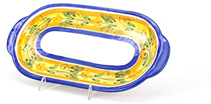 CEAR ceramiche - Bandeja ovalada con asas de cerámica siciliana de Caltagirone con decoración floral