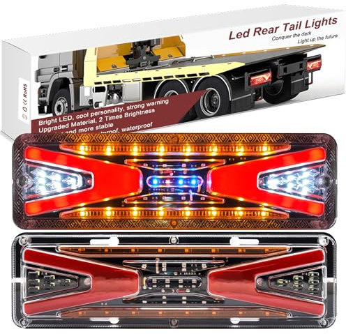 Feux arrière remorque & camion LED, clignotant séquentiel défilant, 5 fonctions en 1 (clignotant, stationnement, marche arrière, frein, position) 24V, pour camion, remorque, bateau, pick-up, 2 pièces