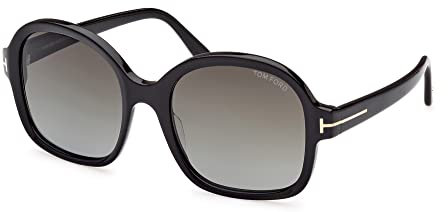 Tom Ford Hanley FT 1034 Damen-Sonnenbrille, glänzend, Schwarz/Dunkelgrau, schattiert, 57/21/140, Glänzend schwarz/dunkelgrau schattiert
