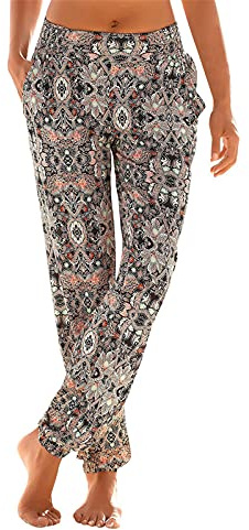 Blingko Damen Leicht Strand Haremshose Aladin Blume Drucken Pumphose Oversize Baggy Blumenmuster Boho Lange Hose Stoffhose Ballonhose Pluderhose Gedruckten Yogahose, XL, mehrfarbig