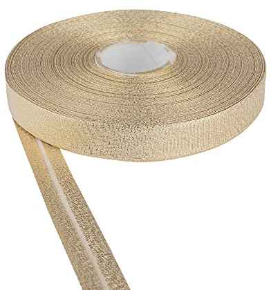 Metallisches Schrägband zum Nähen, ideal für Wimpelketten, Quilten und Basteln. 18 mm Schrägband, vielseitiges Bindeband für professionell aussehende Kanten, von Discount Fabrics LTD (Weiß/Gold, 5 m)