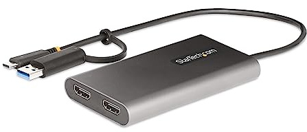 StarTech.com USB-C to Dual-HDMI Adapter or A 2x HDMI 4K 60Hz 100W PD Pass-Through 1ft 30cm Built-in Cable External Video Graphics USB Multi-Monitor Converter for Laptop Videoadapter TAA-konform Typ A