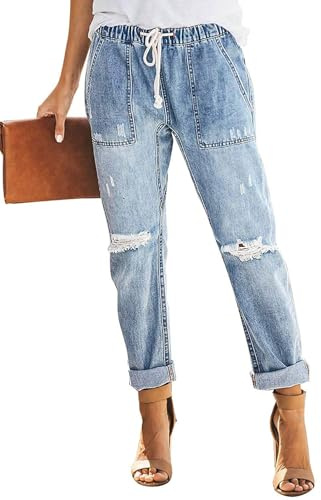 Alaster Queen Jeans Femmes Taille Haute Baggy Breaking Knee Casual