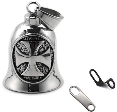 MANOPRANA Motorradglocke Wächter Glocke Aufhänger guardian bell Geschenk oder Schlüsselanhänger Silber Rostfreier Stahl(A) 3