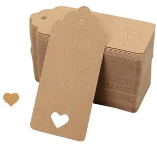 100 Stück Mini-Geschenkanhänger, blanko, Kraftpapier, Bastelanhänger, Etiketten, rustikal, Hochzeitsgeschenk, Etikett, blanko, beschreibbare Geschenkanhänger, Preisschild (braun, 4 x 9 cm)