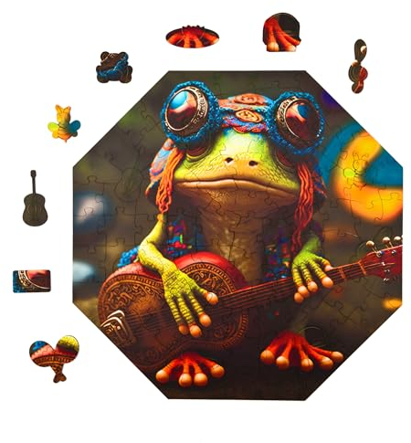 Milliwood Holzpuzzle - Musical Frog - 90 Teile - Puzzle Winter ab 5 Jahren - Mandala Puzzle für Erwachsene und Kinder - Jigsaw Puzzle aus Holz 34x34 cm - Puzzle Natur mit Holz Geschenkbox