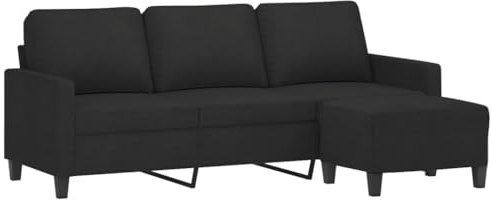 vidaXL Sofa 3 Sitzer, Couch mit Fußhocker, Liegesofa für Wohnzimmer, Polstersofa Sessel Relaxsofa Loungesofa Relaxcouch TV Sofa, Schwarz Stoff