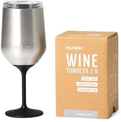 Huski Bicchiere da vino 2.0, design pluripremiato con stelo staccabile, bicchiere da vino in acciaio inox di alta qualità con coperchio, bicchiere triplo isolante, capacità 350 ml, ottimo regalo (in