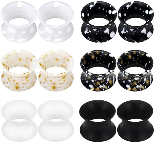 Kridzisw 6G 4G 2G 0G 00G 12mm 14mm 16mm 18mm 20mm Ultra Sottile Silicone Ear Gauges Plugs Tunnel Orecchini Flesh Nero Bianco Tunnel Expander Stretching Gauge Earlets Plug per Donne Uomini, Metallo,
