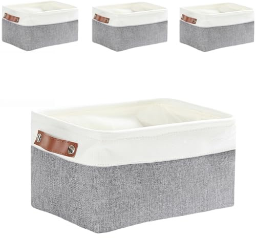 Mangata Fabric Storage Box Set of 4, Thickened Canvas Storage Baskets for Bedroom Wardrobe Shelf Socks Underwear(Grey/white, M)