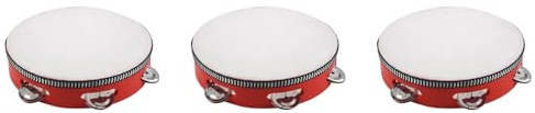 Tamburin-Tamborin-Trommel, rund, Percussion, Geschenk für KTV-, Rot, 3 Stück