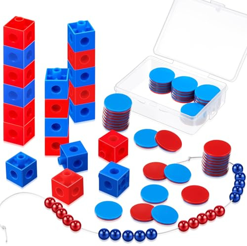 Geosar Mathematik Set Rechenkette Rot/Blau 20 Zählkette mit Zweifarbigen Kugeln 30 Zählchips 20 Mathe Würfel Rechen Set