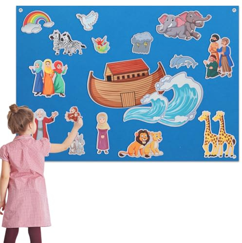 HunnmingRe Noah's Ark Felt Board Bible Stories Set Flannel Felt Board for Girls Boys Noah's Ark Craft Toy Pieces Bible Puzzles for Baptism School Class Home Activities
