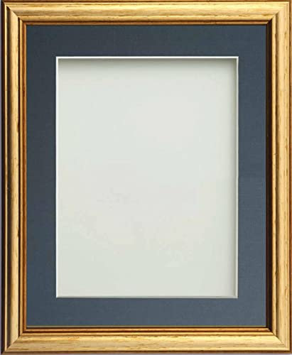 Frame Company Ludlow Gold Bilderrahmen aus Holz mit blauem Passepartout, für A2, Größe und Farbe wählbar, mit Plexiglas, 30 x 20 cm