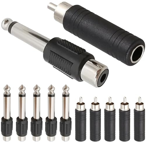 Xiatiaosann 6.35mm to RCA Converter Adapter, 6.35mm 1/4“ TS Female to RCA Male Adapter & 6.35mm 1/4“ TS Male to RCA Female Adapter for Microphone, KTV System (10 Pcs)