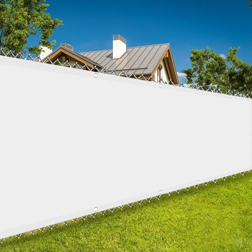 Balkon Sichtschutz 150 x 450 cm Segeltuch mit Ösen Balkonbespannung Balkonsichtschutz mit Ösen Kabelbinder Und Kordel Sichtschutz für Balkon Terrasse, Weiß