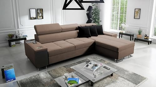 All4All Ecksofa mit Schlaffunktion Margo I Mini 272x170 cm - Schlafsofa mit Bettkasten - Sofa in L-Form - für 3 Personen - Seite rechts - Gewebe - Braun - Modern 26
