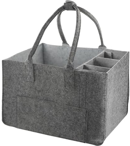 Dokeno Borsa in Feltro con Scomparto per Bottiglie, 40 x 27 x 27 Borsa per la Spesa in Feltro Borse Feltro, Multifunzione Pieghevole Sacchetti in Feltro con Manici per Legna Giornali Spesa