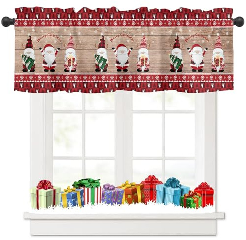 Tokusyou Weihnachten Scheibengardine Wichtel Gardinen Deko Weihnachtsgardine für Küche Vorhang Weihnachtsbaum Schneeflocken Muster Blickdicht Bistrogardinen für Schlafzimmer, B 137 × H 45 cm