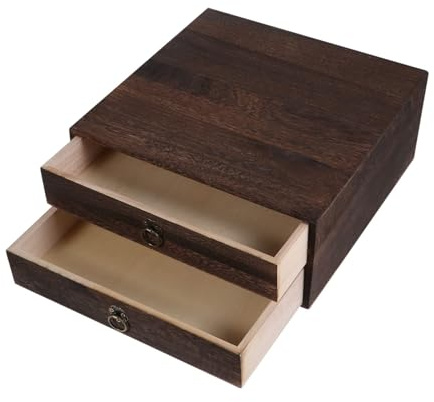 KHUKHU 1 pz. Tavolo in legno massello con cassetto, macchina da scrivania, mobiletto portaoggetti rustico, contenitore per gioielli,Caffè,25.5X24.5X15.5CM
