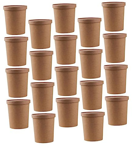 Beavorty 25sets Kraft Paper Soup Bowls Lids Porridge Cups Takeaway Containers Leakproof Paper Cups for Home and Party Use