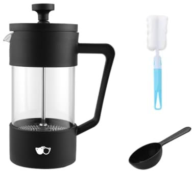 W&M Caffettiera - Caffettiera francese - Pressa francese - French Press - Macchina da caffè manuale - Macchina da caffè in acciaio inox - Vetro Borosilicato - Triplo filtro - Cucchiaio dosatore +