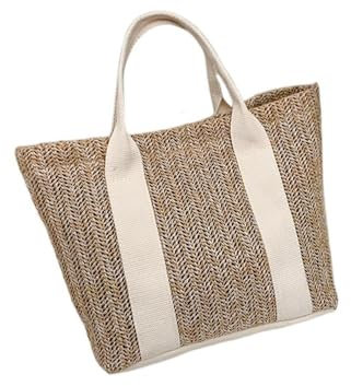 HESHUYAN Strohtasche Sommertrend Strohtaschen Beliebte Hit-Farbhandtaschen for Designer-Luxus-Reißverschluss-Farbabstimmungs-Einkaufstasche Runde Strohtasche(Khaki)
