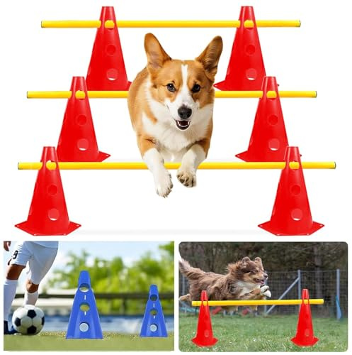 Shengruili Agility Set Hunde,Steckhürdenset Hund,Hund Hürden,Kinder Agility Hürden Hindernisse für Pferde Hundeparcours Kegel Einstellbare Trainingshürden 23cm Höhe- Stangen 100cm Lang