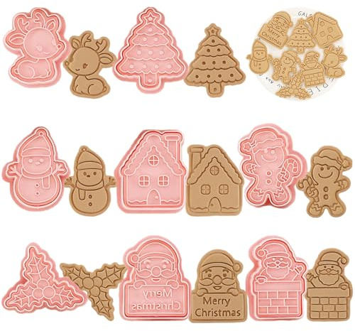 WishesMar Navidad Cortador de Galletas Kit Moldes 3D Forma de Escena Navideña para Hornear Reposteria Bricolaje Pastelería Decoración Festiva 8 Piezas