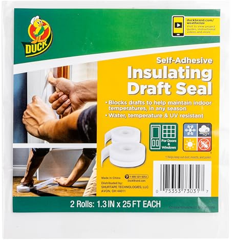 Duck Brand Silicone Self-Adhesive Weatherstrip Draft Seal for Doors & Windows, Seal Gaps and Cracks Around Doors and Windows, Cut to Size, Clear, 2 Rolls, 50 Ft Total