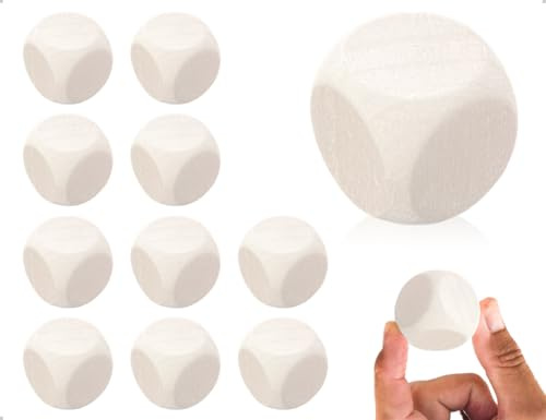 KAPSING 10 pezzi di dadi in legno, dadi artigianali in legno a sei facce vuoti e non verniciati, usati per giochi da tavolo fai da te, arti e mestieri, casa, bar, campeggio (30 mm)
