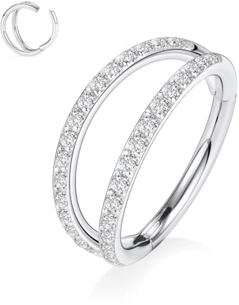 hengkaixuan G23 Piercing en titane double anneau nasal septum 20G/18G/16G Helix Daith Rook Tragus cartilage conque créoles pour femmes et hommes 6mm à 12mm, Titane, Zircon cubique
