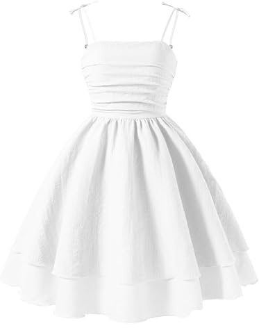 JiAmy Spaghetti Strap Dress Kids Girls Smocked Sundress Summer Spring Casual Beach Midi Dresses for Teenagers Gown Prom Dress for 8-9 Years,White