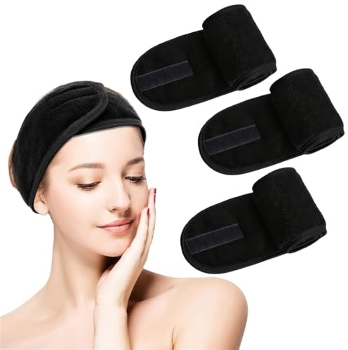 3 Stück Kosmetik Haarband Damen, Verstellbare Haarschutzband Mit Klettverschluss, Kosmetik Stirnband Frottee, Spa Headbands, BeautyHaarband, Abschmink Haarband für Gesicht Waschen Sport Yoga