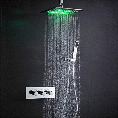 QYZUJIKL Thermostat Shower Faucet Set 10 Led Shower Head Powered By Water Rain Shower Faucet Saving Water Wall Mounted Box Chrome Shower System