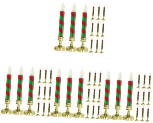 Housoutil 48 Pezzi Candele Elettriche Natalizie LED Senza Fiamma con Base e Gomma Decorazioni Natalizie Strisce Rosse e Verdi per Festa e Casa