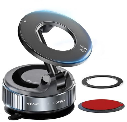 HA BIN Supporto Magnetico Cellulare Auto,Supporto Telefono Auto Ventosa, 360° Rotazione Pieghevole, Magnete Super Compatibile con tutti i telefoni, con iPhone 16 Pro-12 e Android