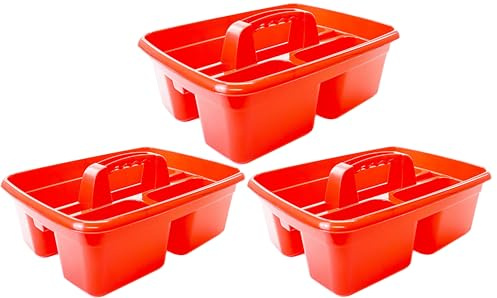 Clay Roberts Cleaning Caddy with Handle, Red, 3 Pack, Cleaning Products & Tools Storage Basket, 3 Compartments, Strong Utility Carry Baskets, Cleaning Caddy, Organiser, Kitchen Tidy