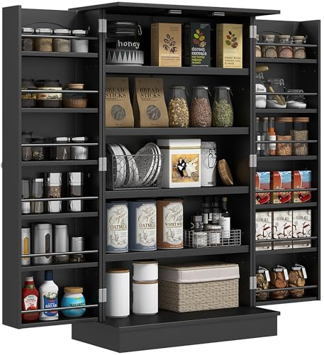 HOMCOM Armario de Cocina, Armario Despensa Cocina, con 2 Puertas, 16 Estantes, Alacena Moderna, con Estantes Ajustables, para Comedor, Salón, 60x30x104 cm, Negro