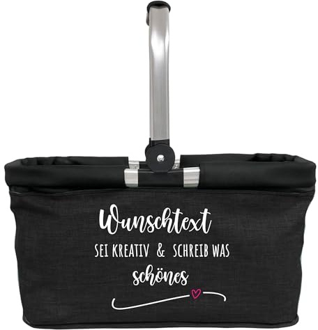 AMBERGER DESIGN by A&M Osterhage amd Einkaufskorb individuellem Text Design mit Wunschname Picknickkorb Einkaufkorb Geschenk-Unisex Tragekorb faltbar Shopping-Geschenk Einkaufstasche 20L (Schwarz)