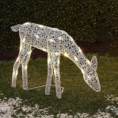 Beleuchtetes Weihnachtsrentier, LED Rentier Hirsch Figur, Wasserfeste, Leuchtende Dekoration Für Den Garten,Stehende Rehkitz Dekoration Weihnachtshof Für Hof, Rasengarten
