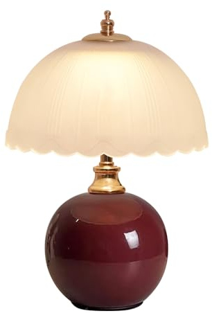 HHRLCH Light Mushroom Lamp Globe Ceramic Table Lamp Nordic Desktop Nightstand Lamp Accent Lamp with Dome Glass Shade Mushroom Desk Lights for Bedroom Living Room Restaurant Dining Room Light Household