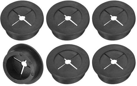 TA-VIGOR 6Pcs Rubber Desk Cable Grommet, 1-1/4 Inch (32mm) Flexible Cable Hole Cover for Office Desk & Worktops, Quiet Wire Organiser with Tight Fit Cable Port – Black