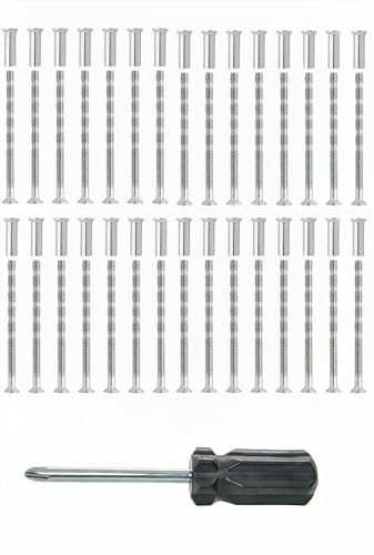 61 Pcs M4 Door Handle Fixing Screws and Sleeves(30 Screws+30 Bolts), Nickel Plated Connecting ​Screws Bolts Sleeves Male to Female for Door Handle Cabinet Drawers, with Mini Screwdriver