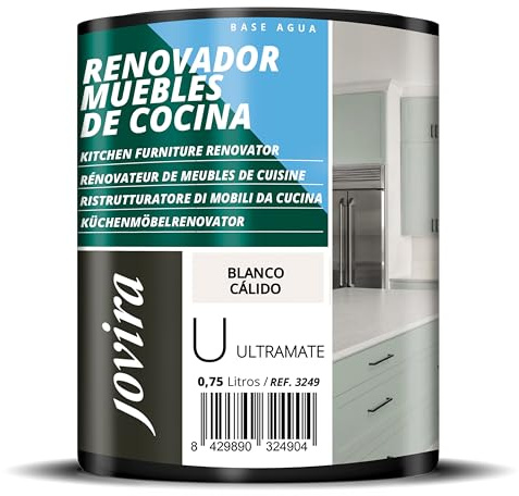 JOVIRA PINTURAS Pintura renovadora para Muebles de Cocina, acabado Ultramate al agua. Especial para renovar muebles de cocina, puertas, baños, etc. (750 ml, Blanco cálido) T