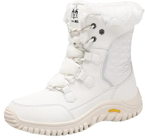 CuteFlats höga vinterstövlar för kvinnor | 18 cm skafthöjd | vattenavvisande och fodrad | halkfri sula för snö, Vit, 39 EU