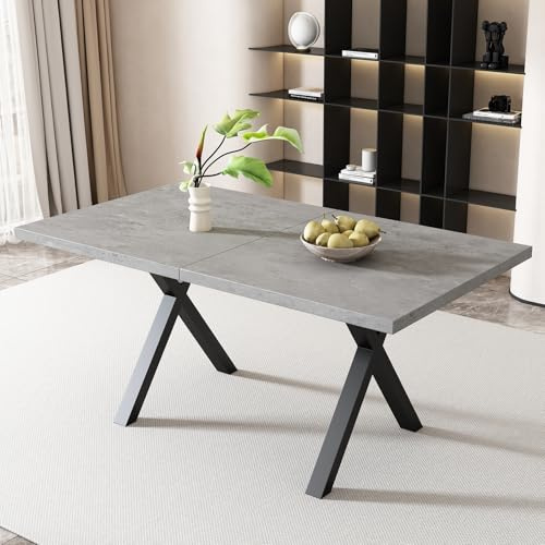 LORISMAI Esstisch,Design mit gekreuzten Beinen,rechteckiger,Couchtisch,moderner,einfacher Esstisch aus Schmiedeeisen,L140*B80*H76cm,Betonoptik+schwarz