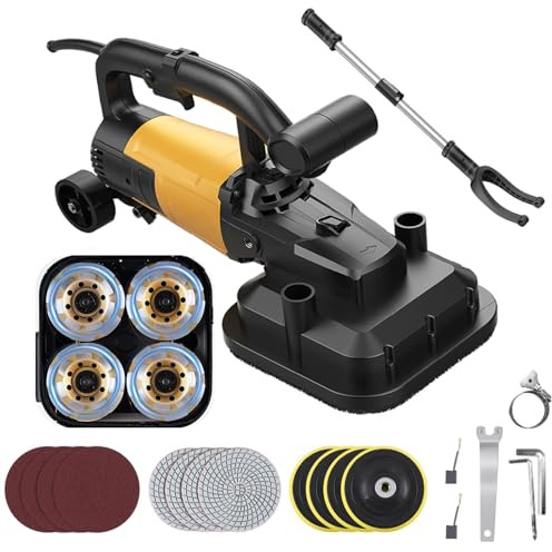 Kit de meuleuse à béton, 3800 W, meuleuse électrique de surface de sol, 6 vitesses réglables, ponceuse à main pour le polissage du béton et le détartrage du métal