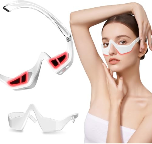 Under Eye Red Light Therapy Device,650nm Red Light Therapy for Eyes Glasses, Microcurrent Eye Massager Mask for Dark Circles, Smoother Fine Lines & Puffiness, Home Skincare