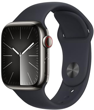 Apple Watch S9 [GPS + Cellular, 41mm] Cassa in Acciaio Inossidabile Color Grafite e Cinturino Sportivo Blu Notte, M/L (Ricondizionato)
